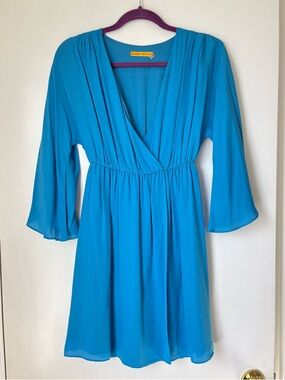 Alice Olivia Blue Silk V Neck Mini Dress
